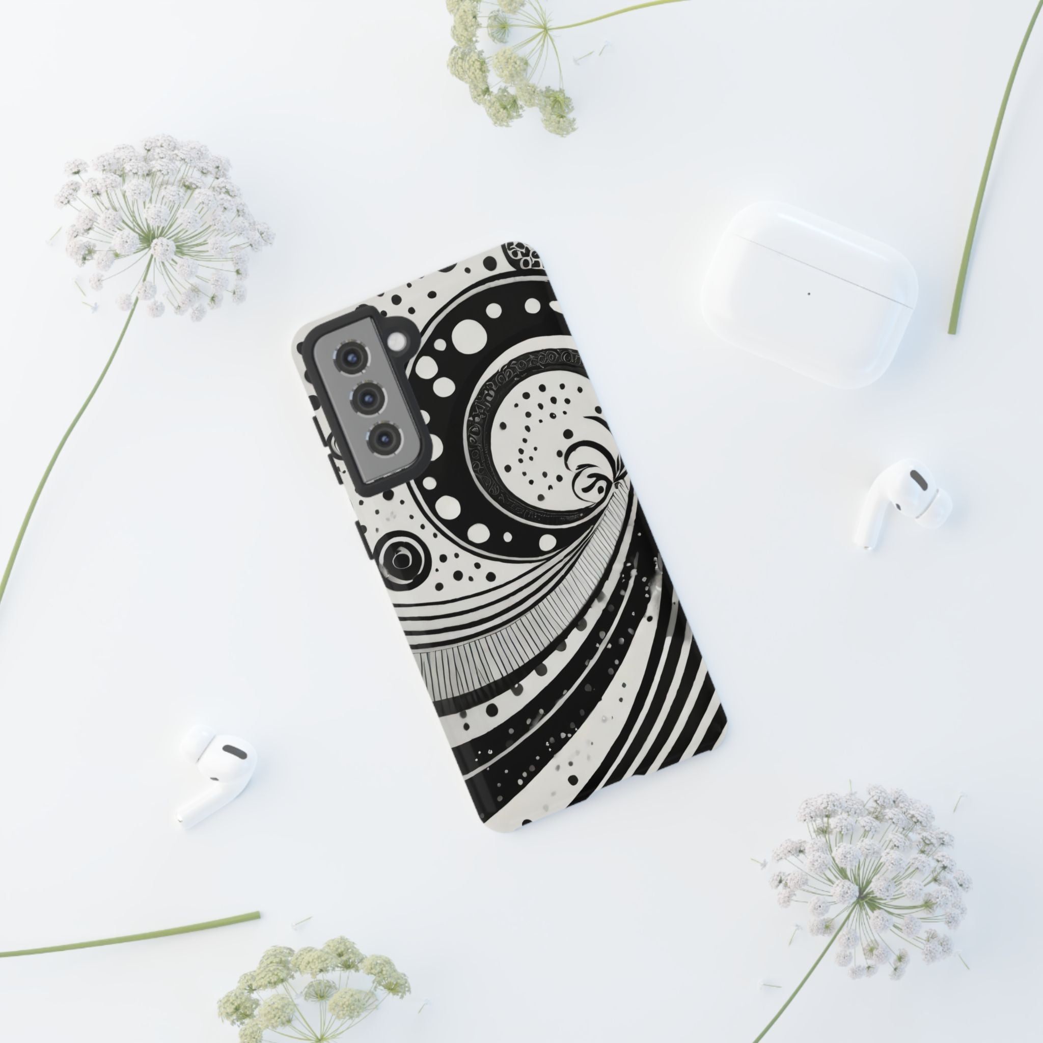 Artistic Black & White Swirl Tough Phone Case