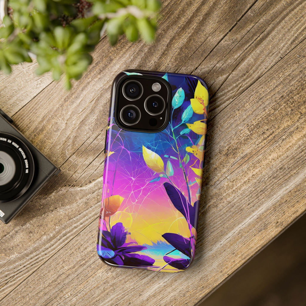 Artistic Vibrant Neon Floral Leaf Tough Phone Case