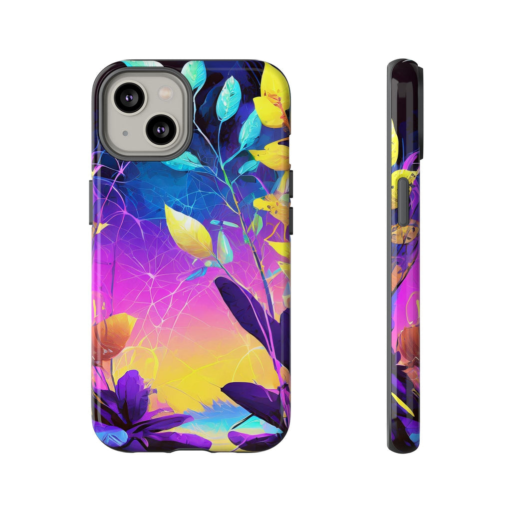 Artistic Vibrant Neon Floral Leaf Tough Phone Case