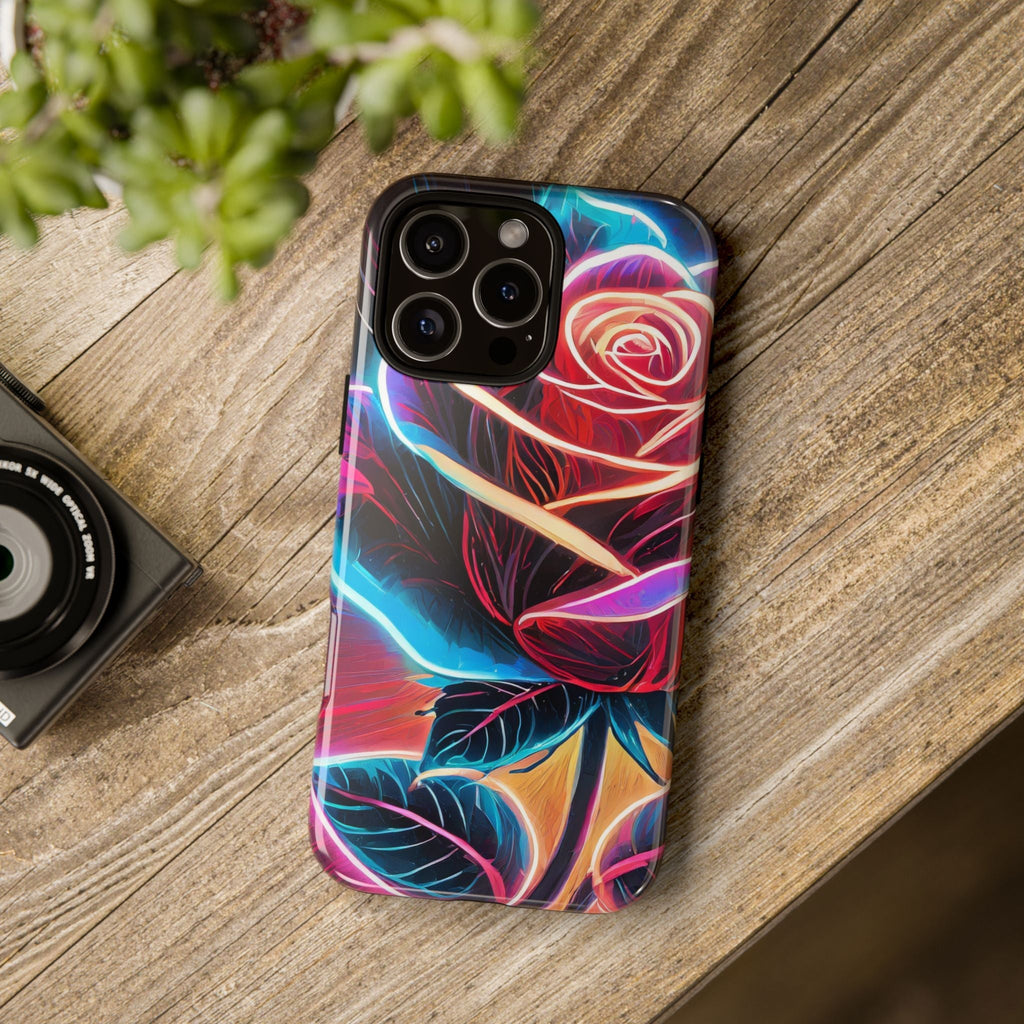 Artistic Neon Rose Tough Phone Case