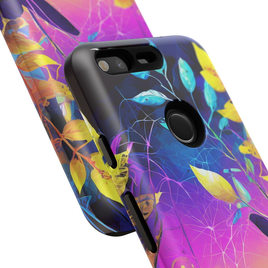 Artistic Vibrant Neon Floral Leaf Tough Phone Case
