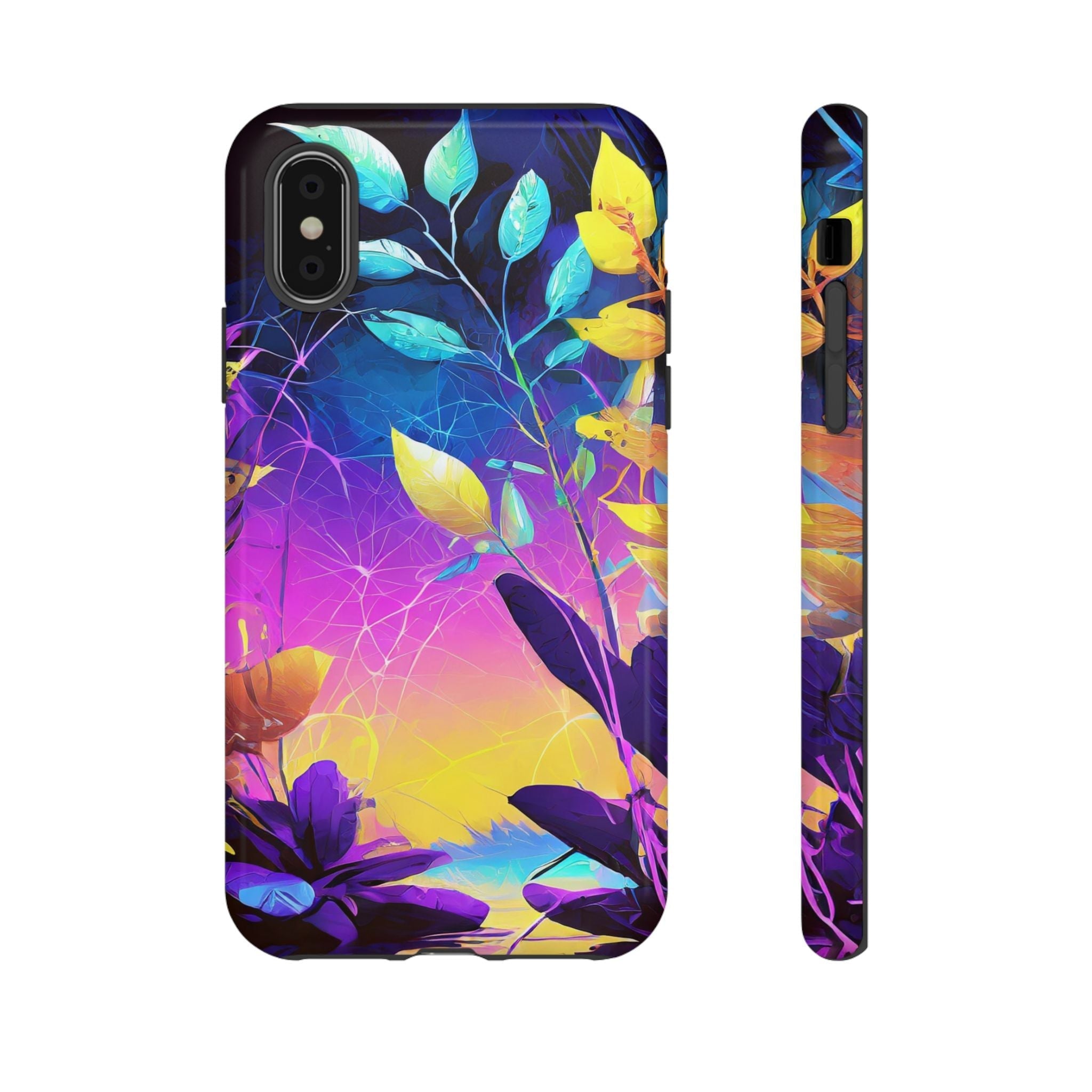 Artistic Vibrant Neon Floral Leaf Tough Phone Case