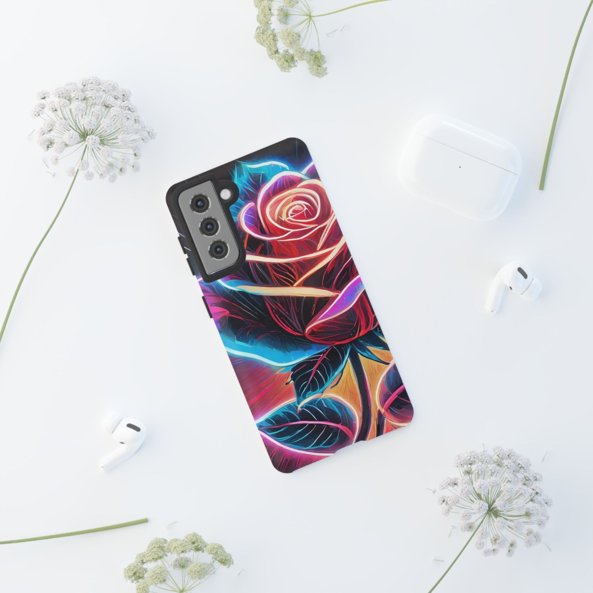 Artistic Neon Rose Tough Phone Case