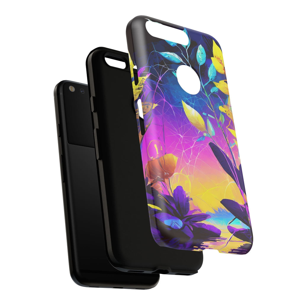 Artistic Vibrant Neon Floral Leaf Tough Phone Case