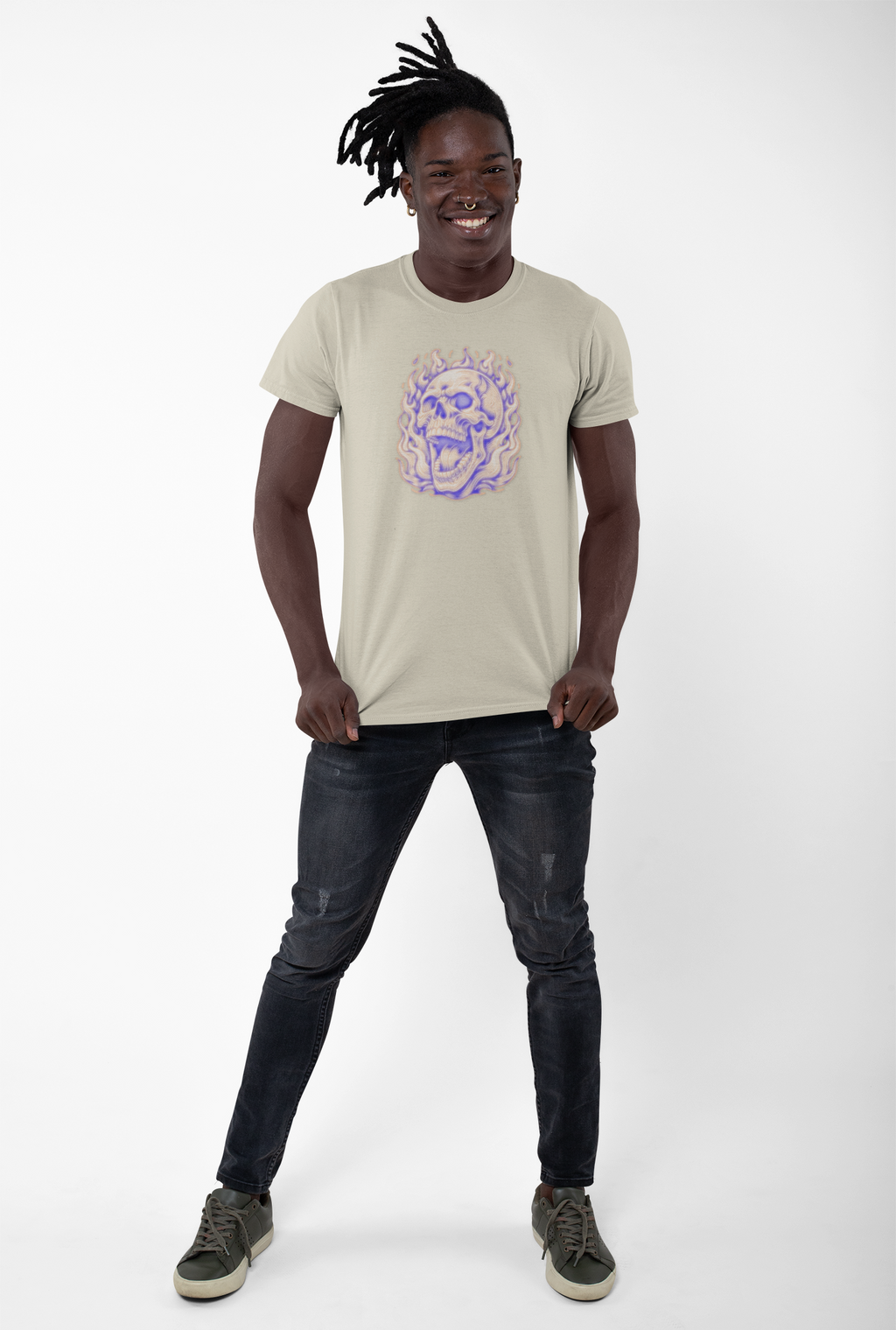 Artistic Flaming Skull Graphic Tee