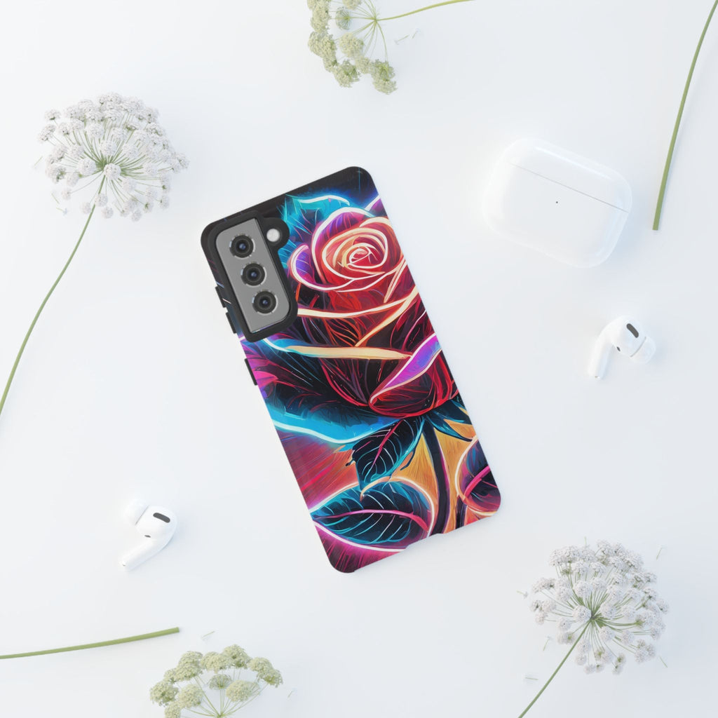 Artistic Neon Rose Tough Phone Case