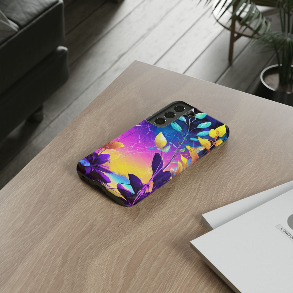 Artistic Vibrant Neon Floral Leaf Tough Phone Case