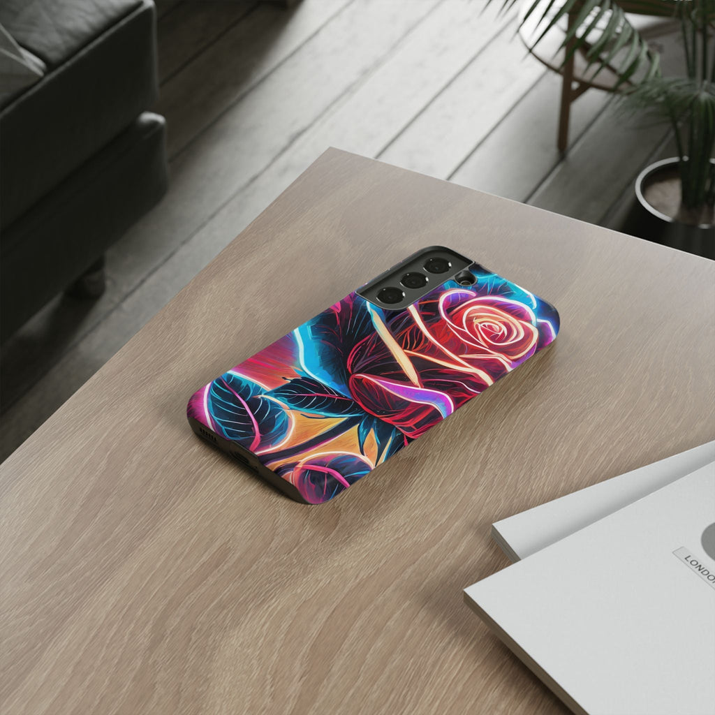 Artistic Neon Rose Tough Phone Case