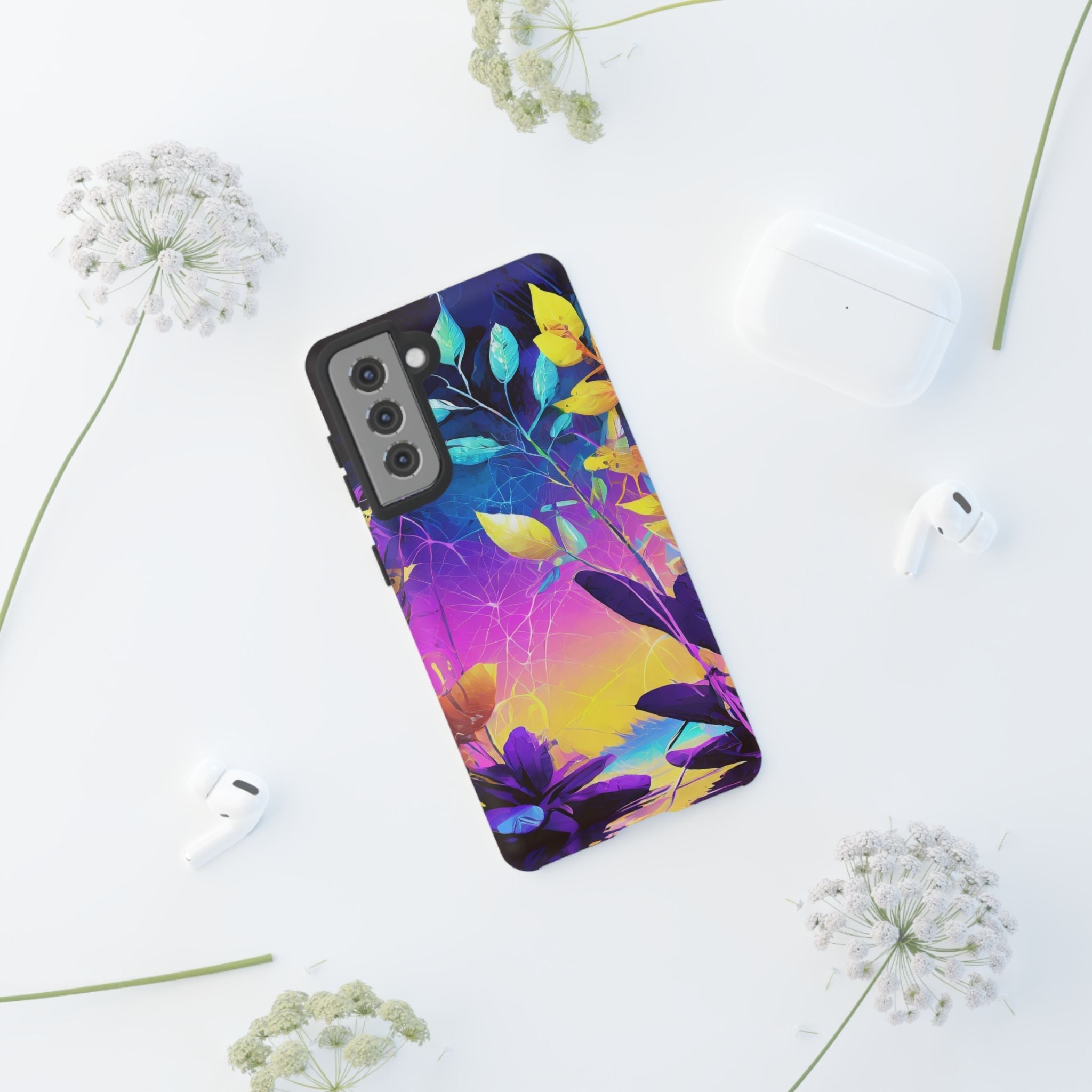 Artistic Vibrant Neon Floral Leaf Tough Phone Case
