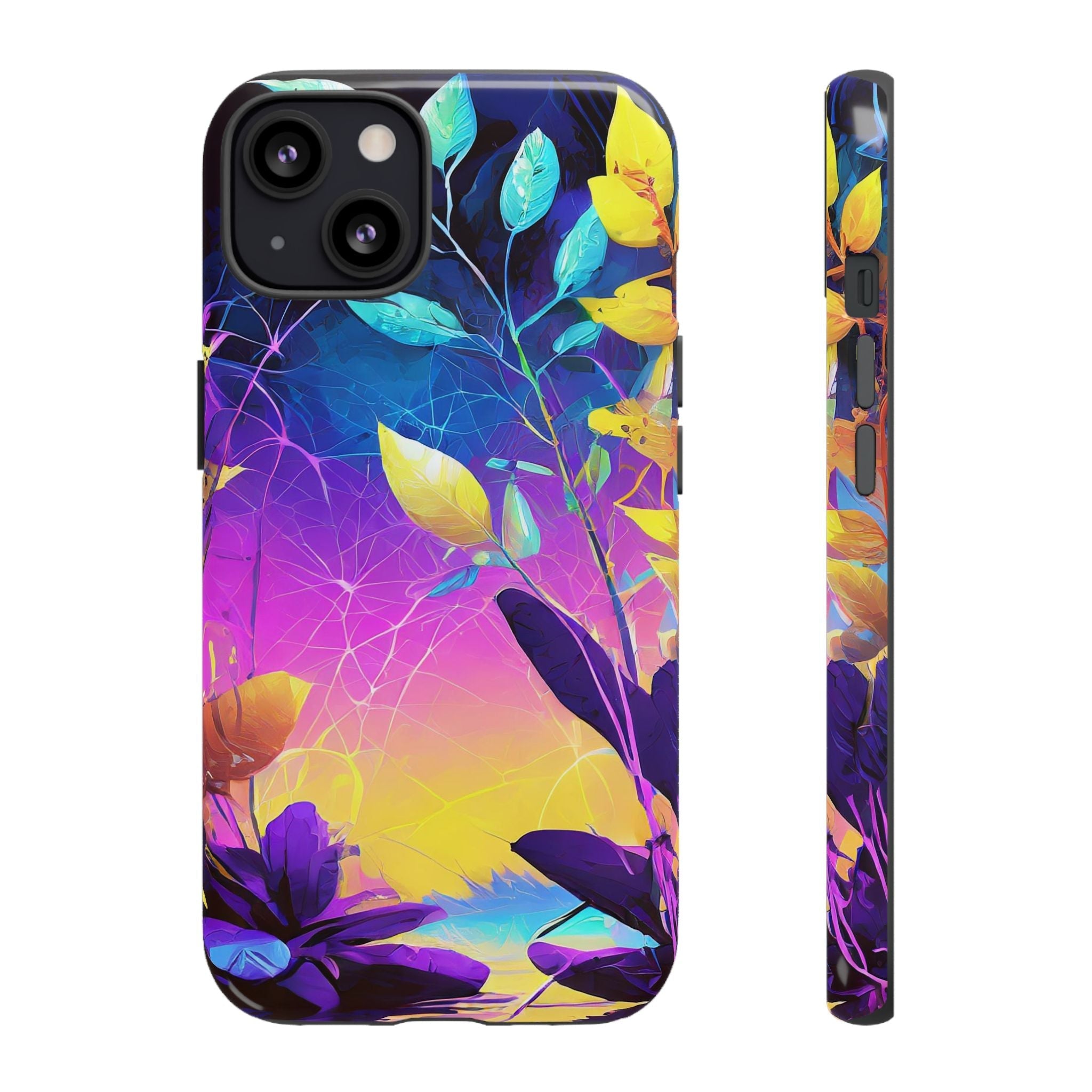 Artistic Vibrant Neon Floral Leaf Tough Phone Case