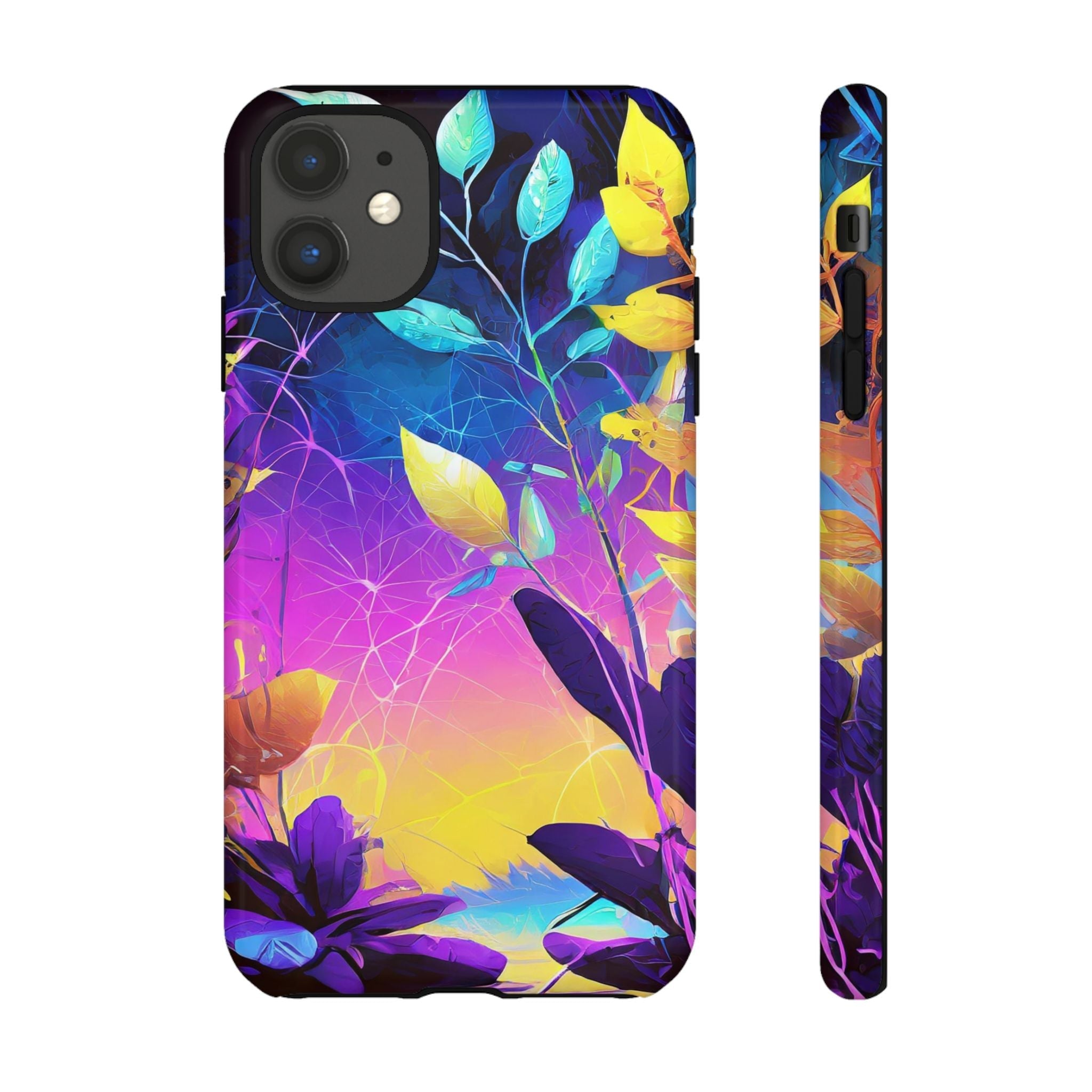 Artistic Vibrant Neon Floral Leaf Tough Phone Case