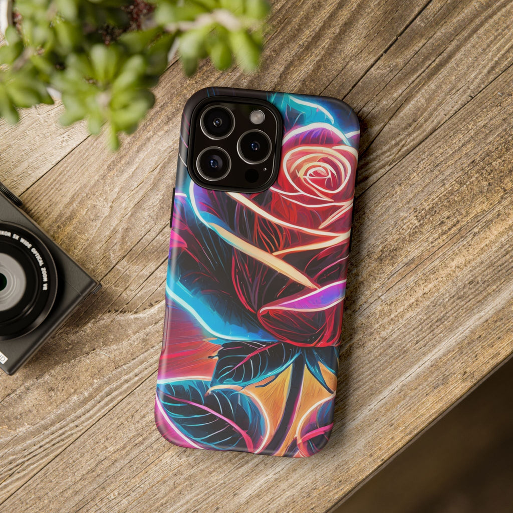 Artistic Neon Rose Tough Phone Case