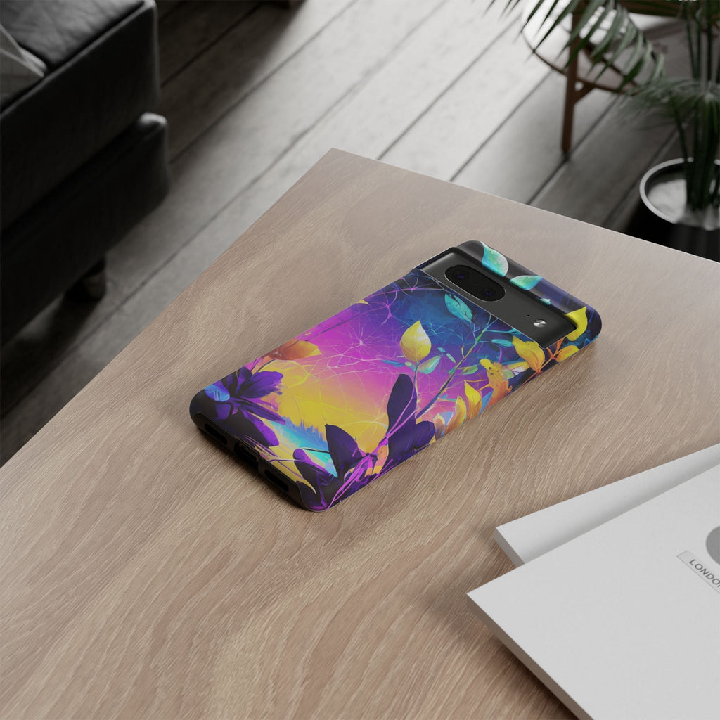 Artistic Vibrant Neon Floral Leaf Tough Phone Case