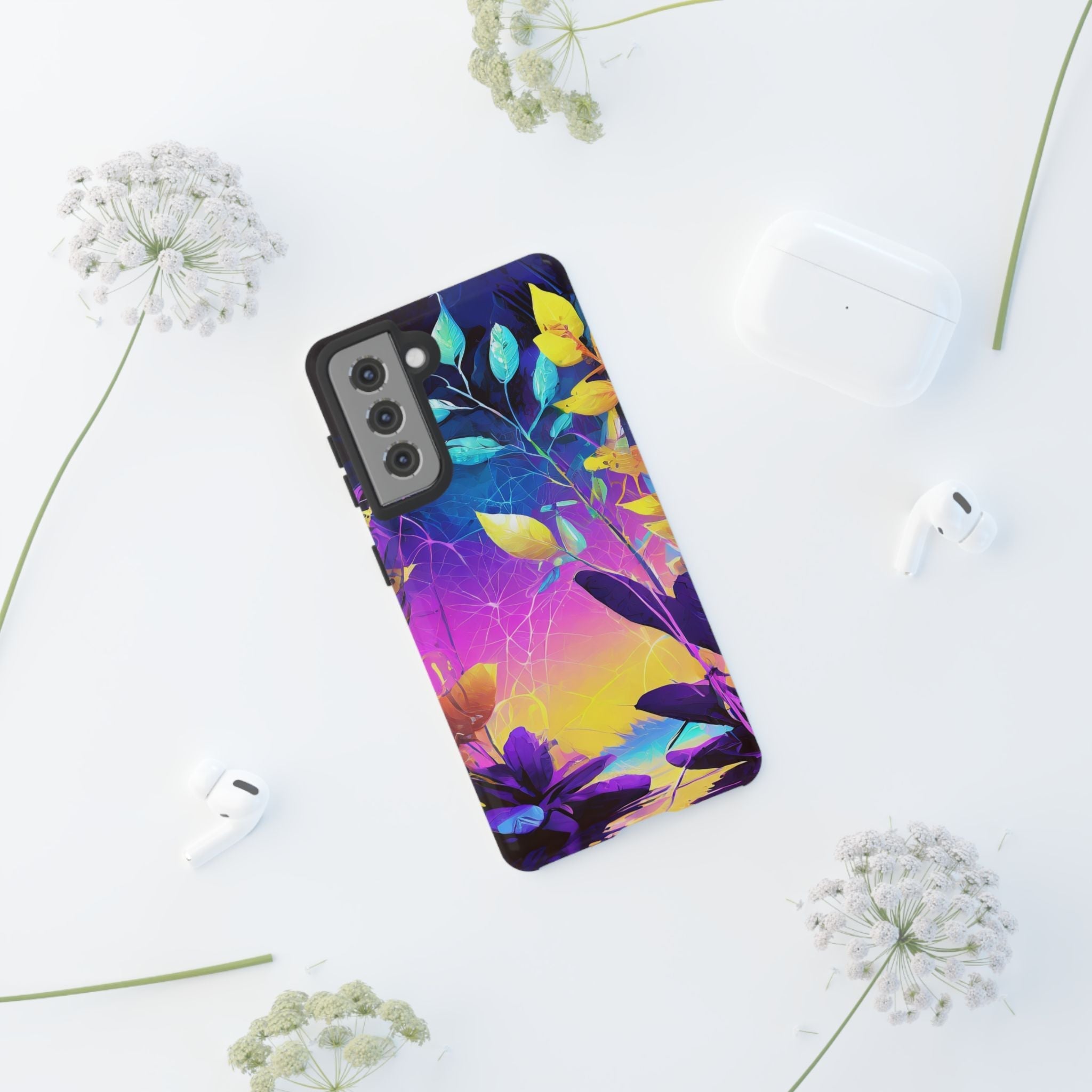 Artistic Vibrant Neon Floral Leaf Tough Phone Case
